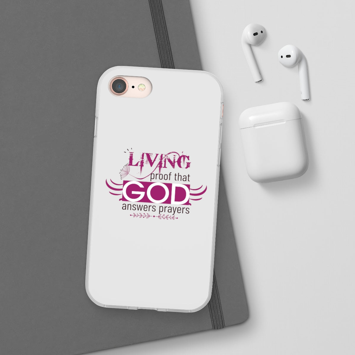 Living Proof That God Answers Prayers Flexi Phone Case. compatible with select IPhone & Samsung Galaxy Phones Printify