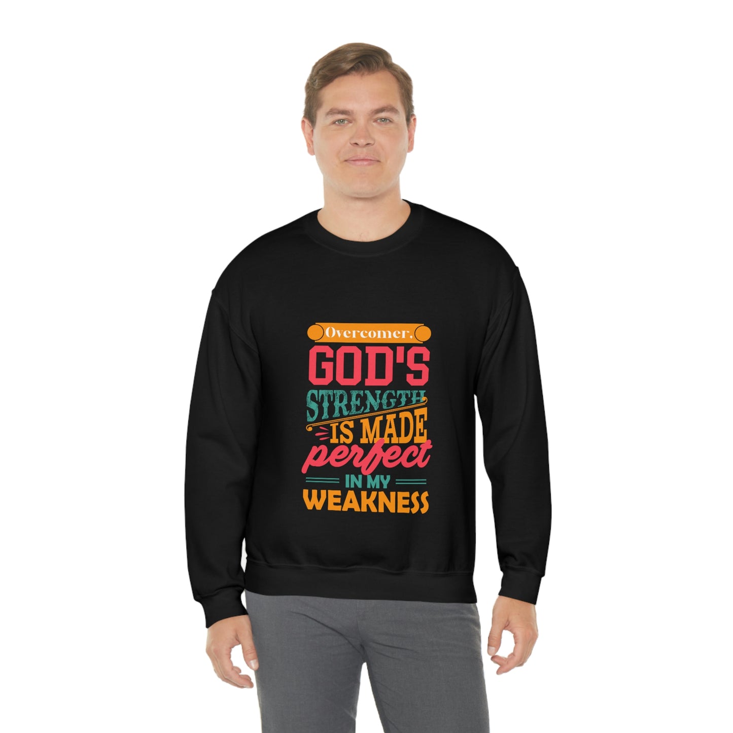 Overcomer, God's Strength Is Made Perfect In My Weakness Unisex Heavy Blend™ Crewneck Sweatshirt