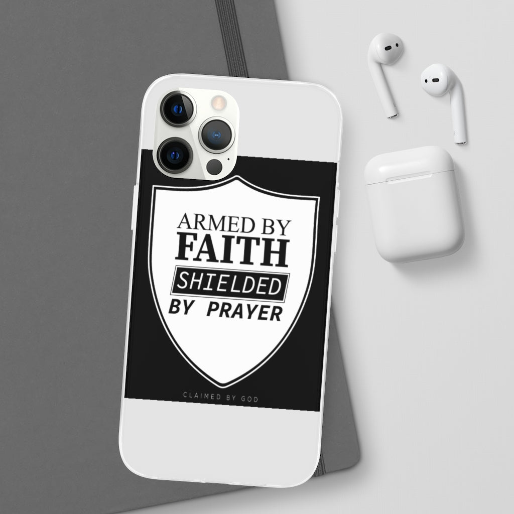 Armed by faith shielded by prayer Flexi Phone Case, compatible with select IPhone & Samsung Galaxy Phones Printify