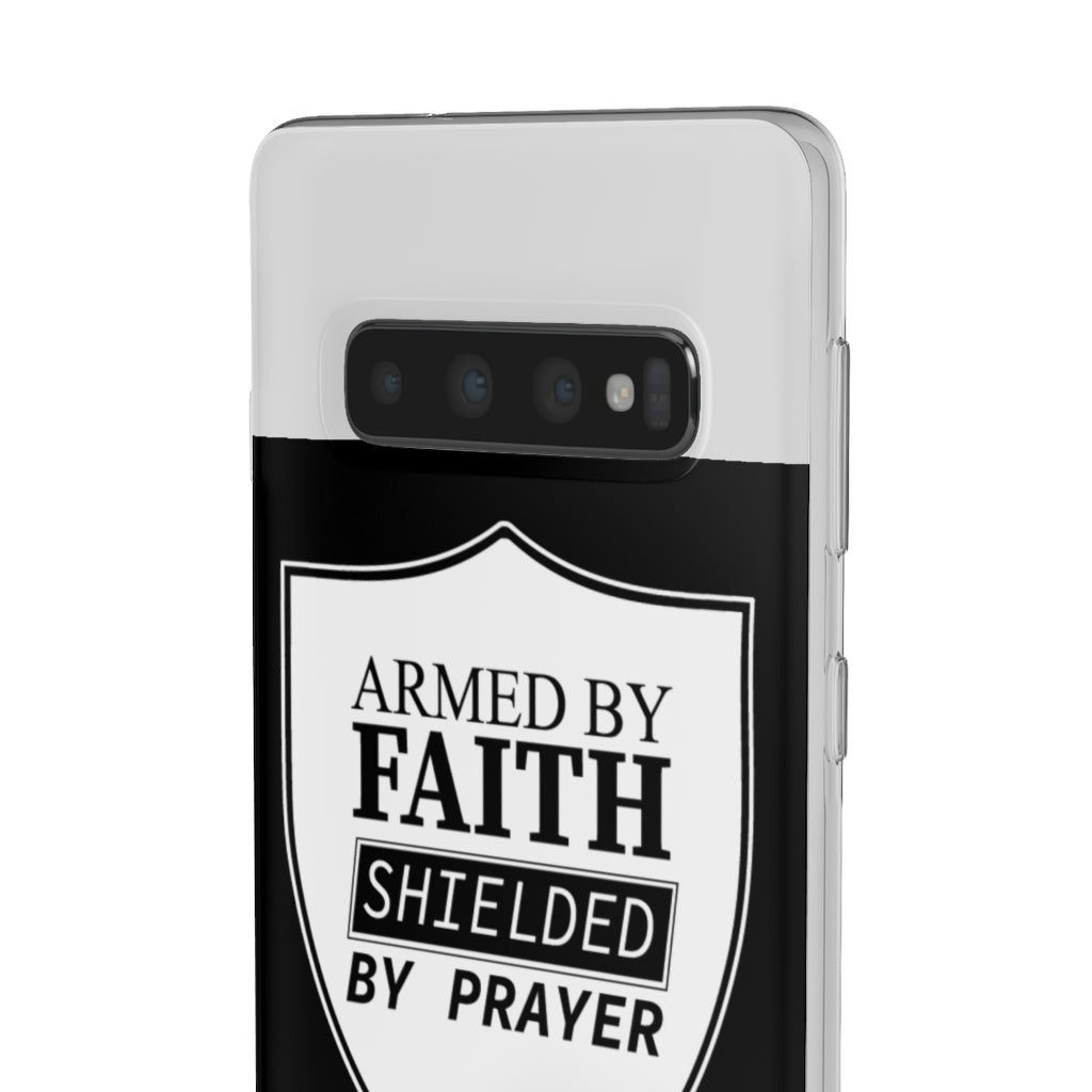 Armed by faith shielded by prayer Flexi Phone Case, compatible with select IPhone & Samsung Galaxy Phones Printify