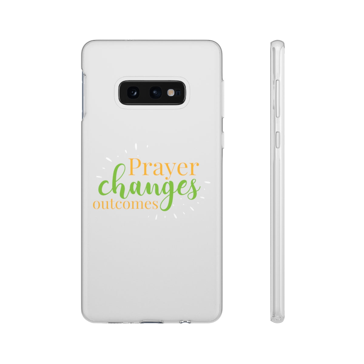 Prayer Changes Outcomes Flexi Phone Case compatible with select IPhone & Samsung Galaxy Phones Printify