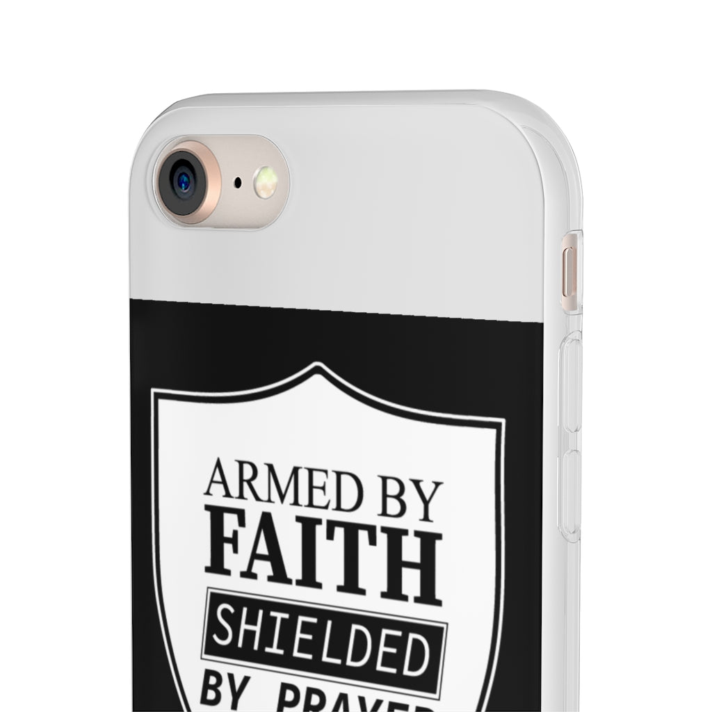 Armed by faith shielded by prayer Flexi Phone Case, compatible with select IPhone & Samsung Galaxy Phones Printify