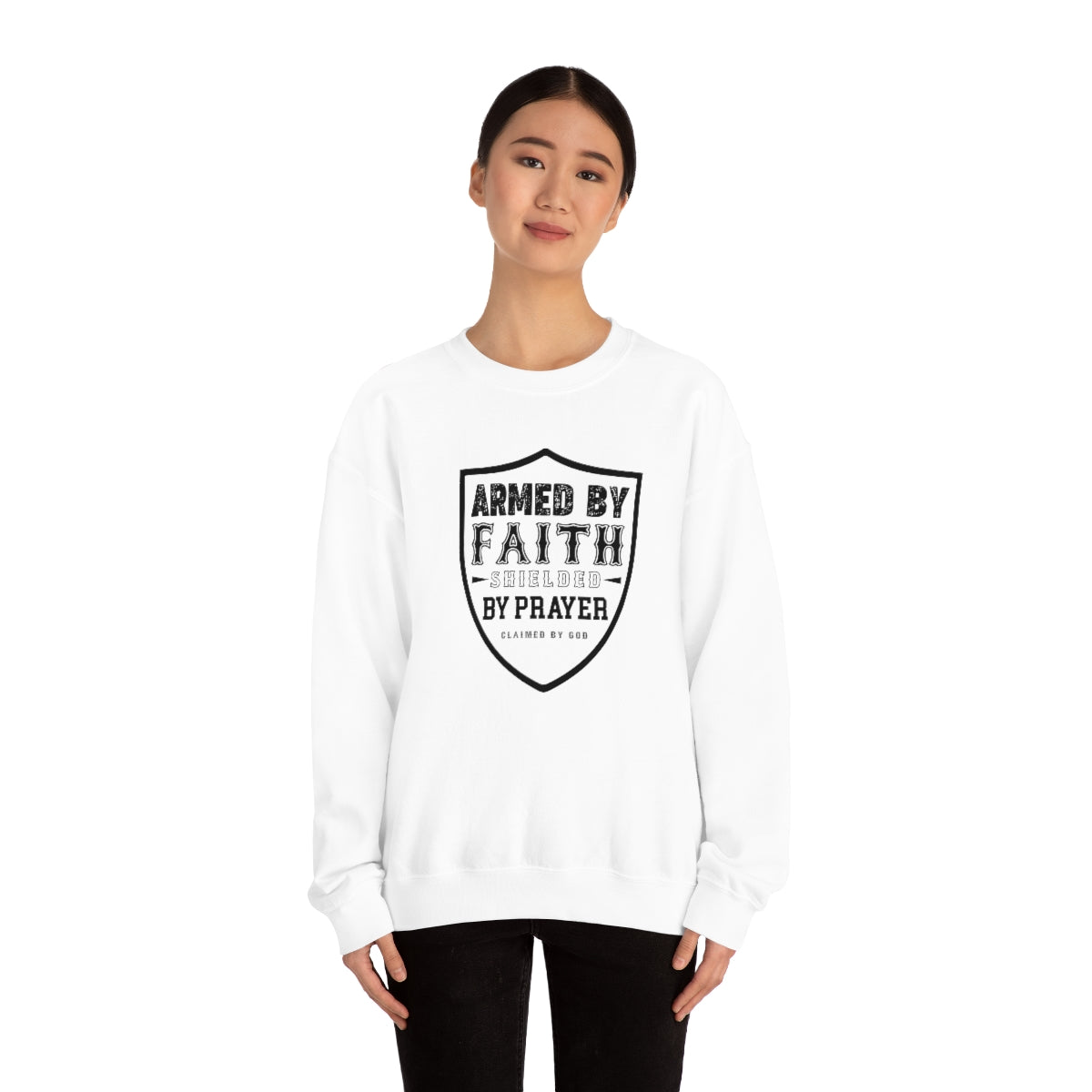 Armed By Faith Shielded By Prayer Unisex Heavy Blend™ Crewneck Sweatshirt Printify