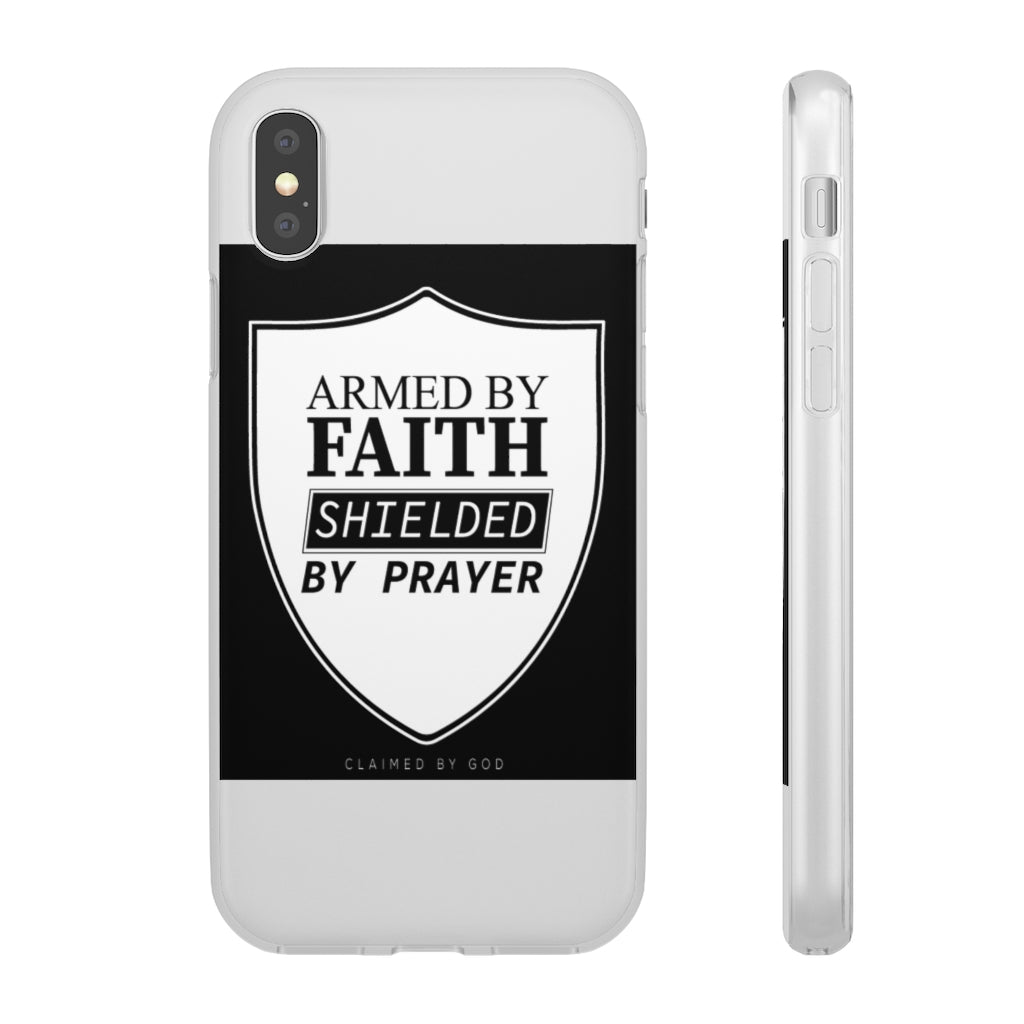 Armed by faith shielded by prayer Flexi Phone Case, compatible with select IPhone & Samsung Galaxy Phones Printify