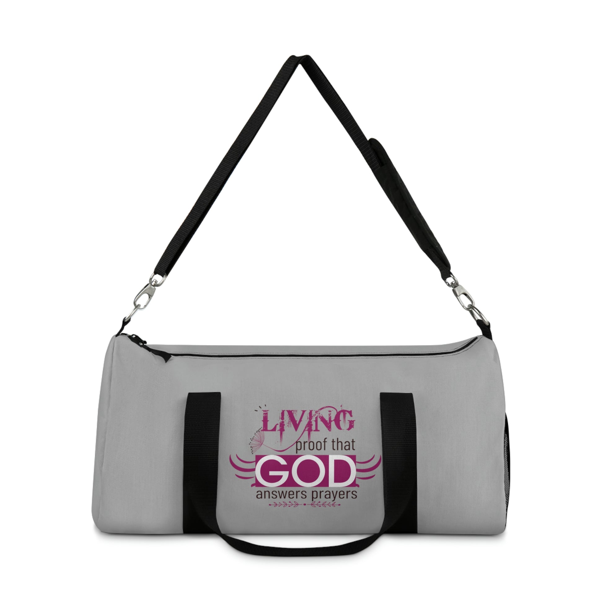 Living Proof That God Answers Prayers Duffel Bag Printify