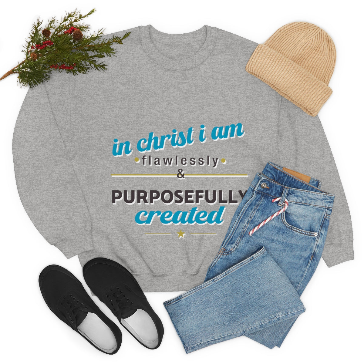 In Christ I Am Flawlessly & Purposefully Created Unisex Heavy Blend™ Crewneck Sweatshirt Printify