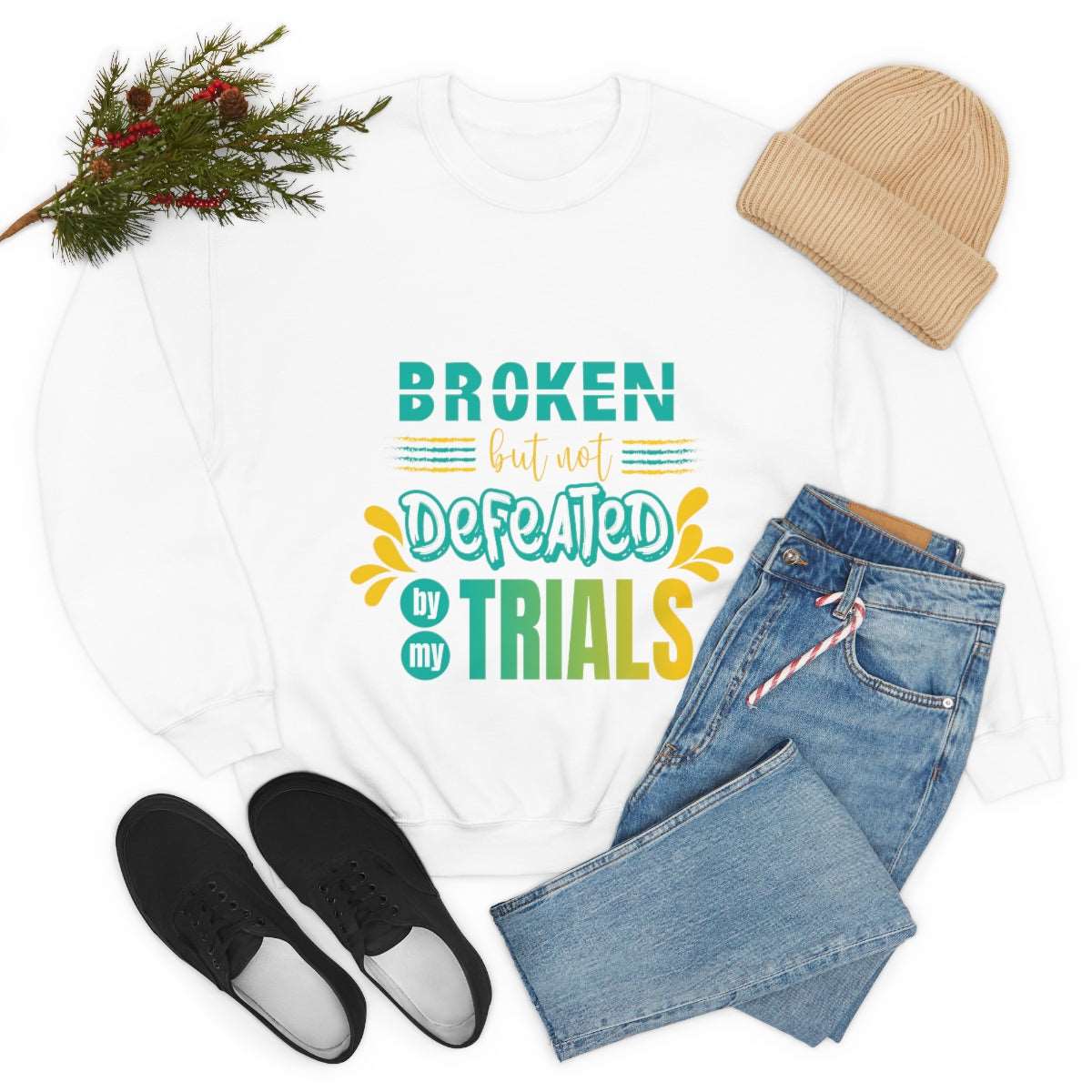 Broken But Not Defeated By My Trials Unisex Heavy Blend™ Crewneck Sweatshirt Printify