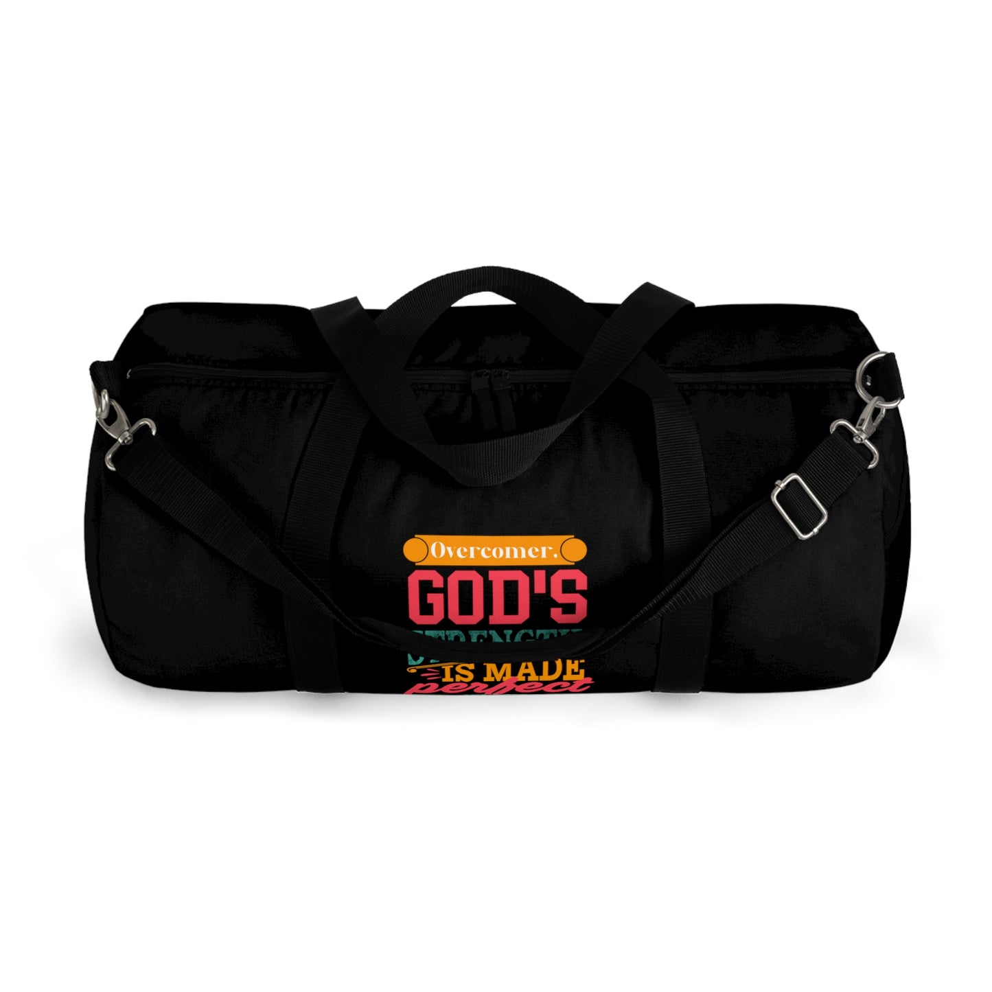 Overcomer, God's Strength Is Made Perfect In My Weakness Duffel Bag Printify