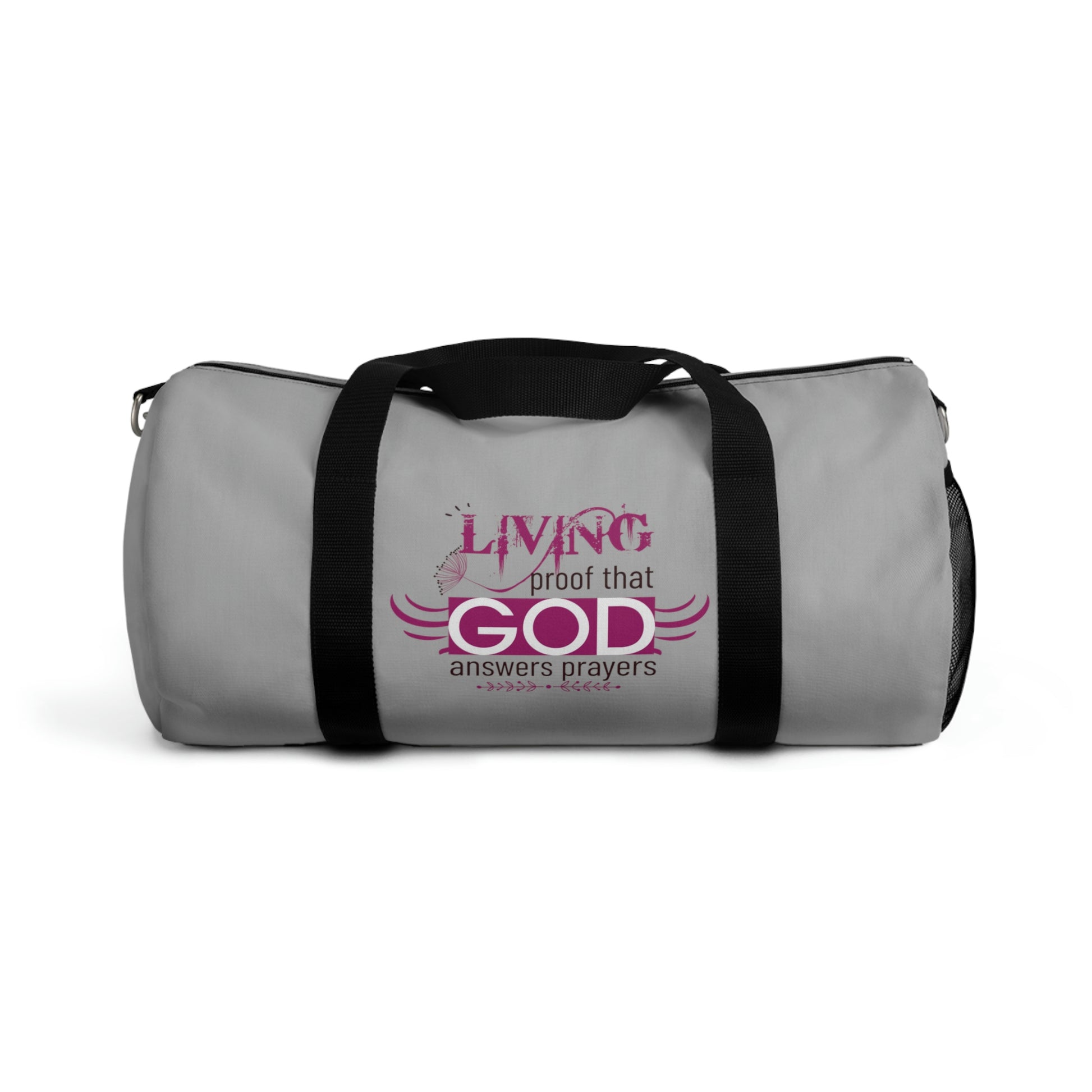 Living Proof That God Answers Prayers Duffel Bag Printify