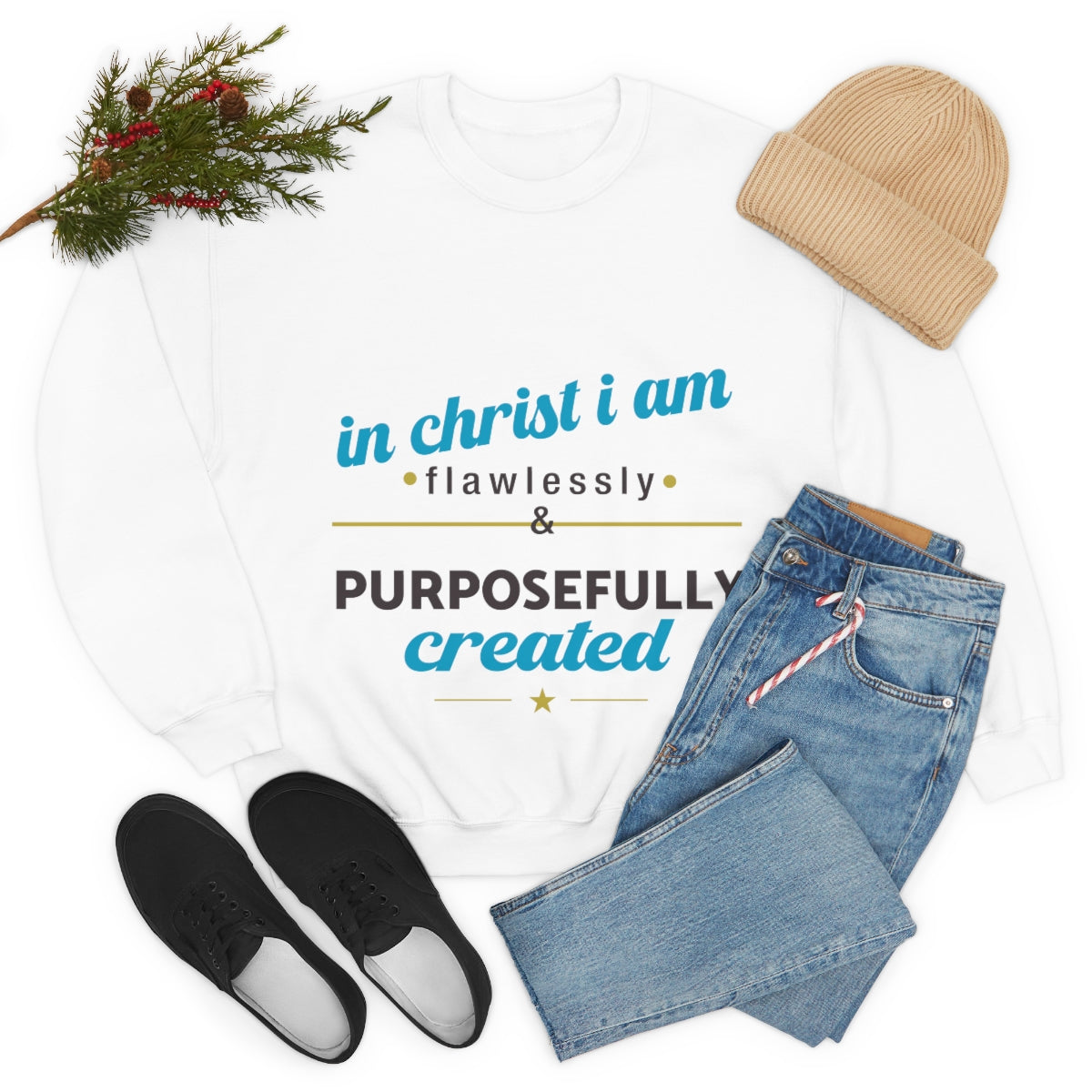 In Christ I Am Flawlessly & Purposefully Created Unisex Heavy Blend™ Crewneck Sweatshirt Printify