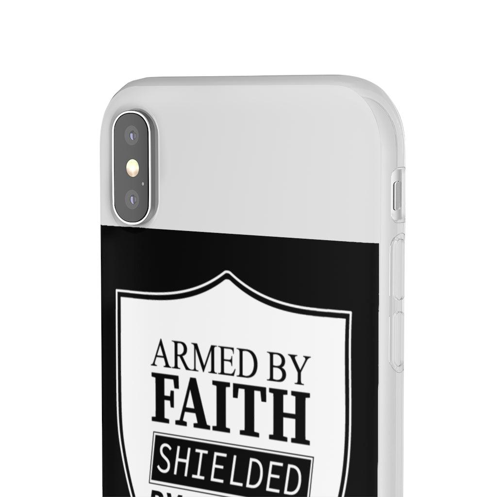 Armed by faith shielded by prayer Flexi Phone Case, compatible with select IPhone & Samsung Galaxy Phones Printify