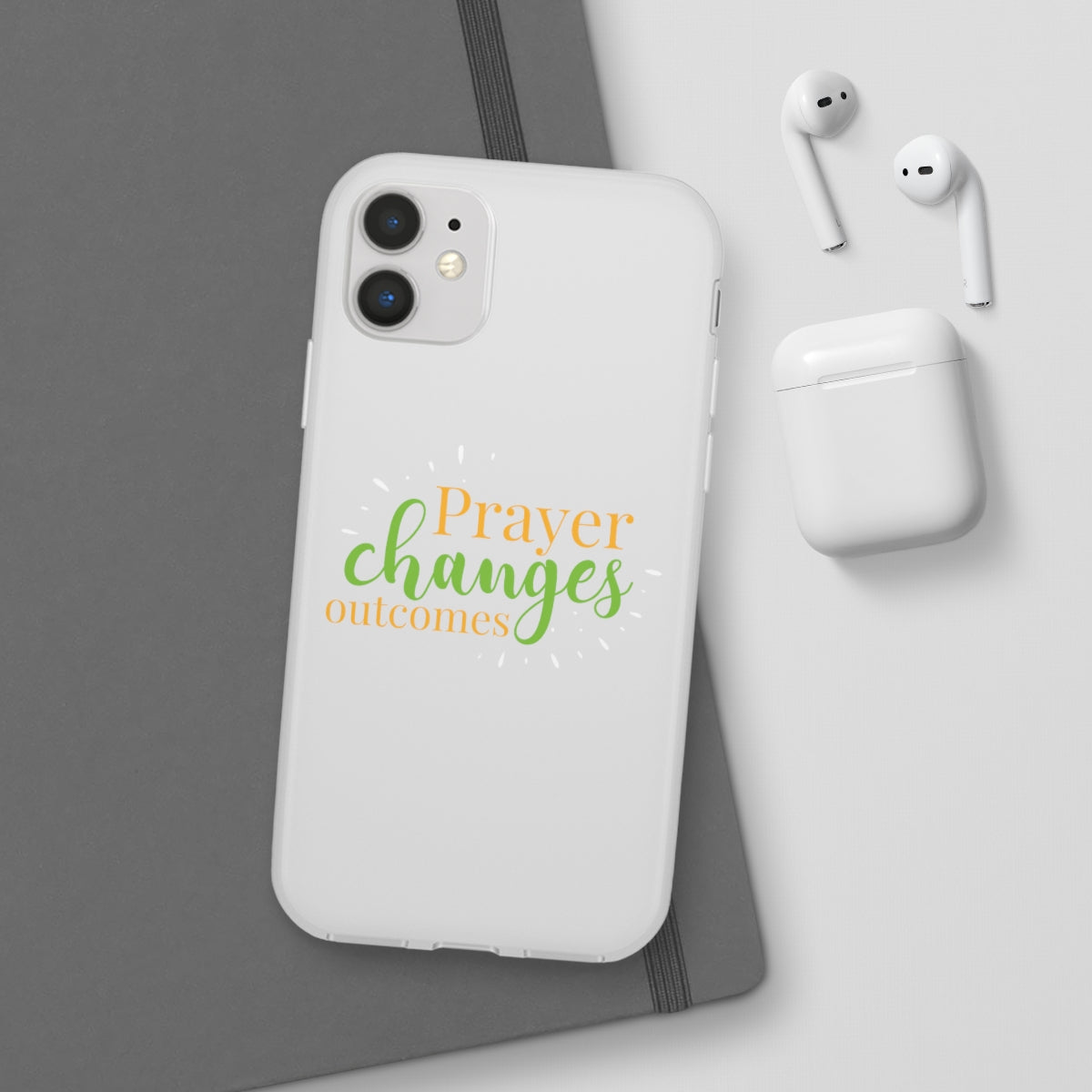 Prayer Changes Outcomes Flexi Phone Case compatible with select IPhone & Samsung Galaxy Phones Printify