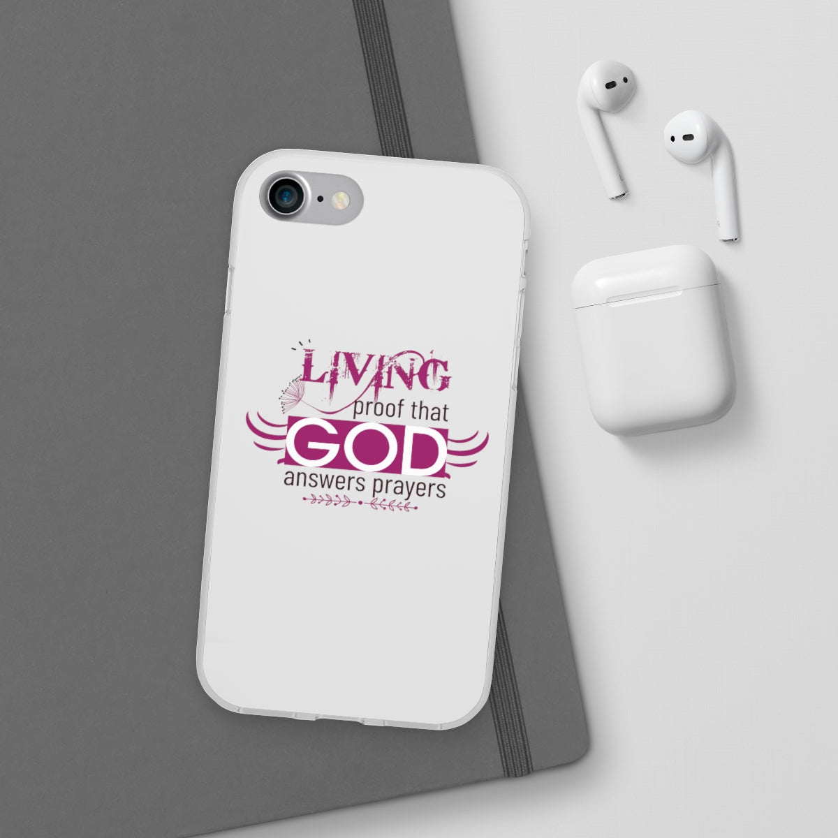 Living Proof That God Answers Prayers Flexi Phone Case. compatible with select IPhone & Samsung Galaxy Phones Printify