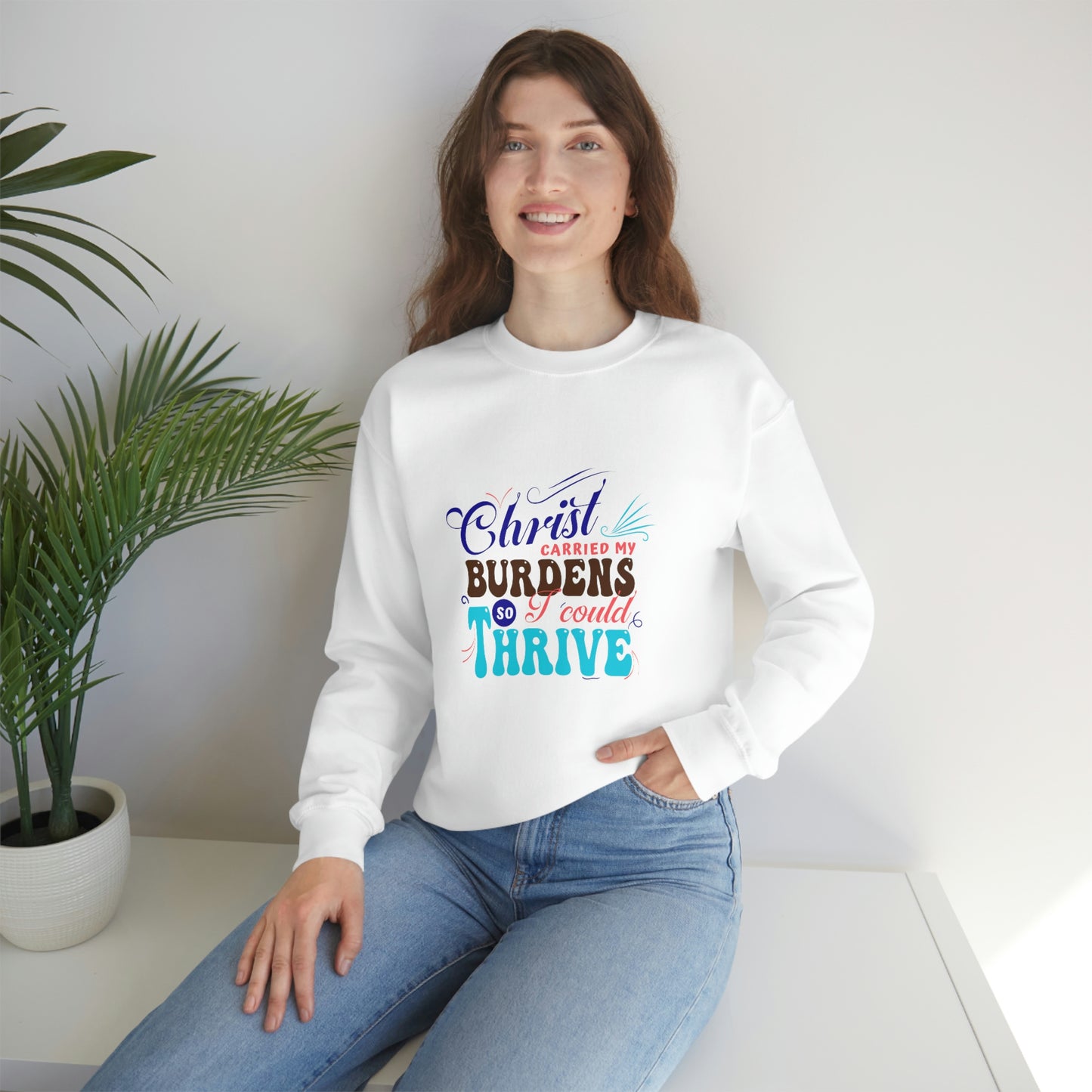 Christ Carried My Burdens So I Could Thrive Unisex Heavy Blend™ Crewneck Sweatshirt