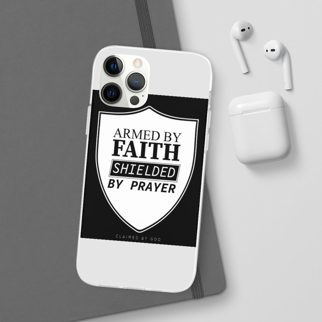 Armed by faith shielded by prayer Flexi Phone Case, compatible with select IPhone & Samsung Galaxy Phones Printify