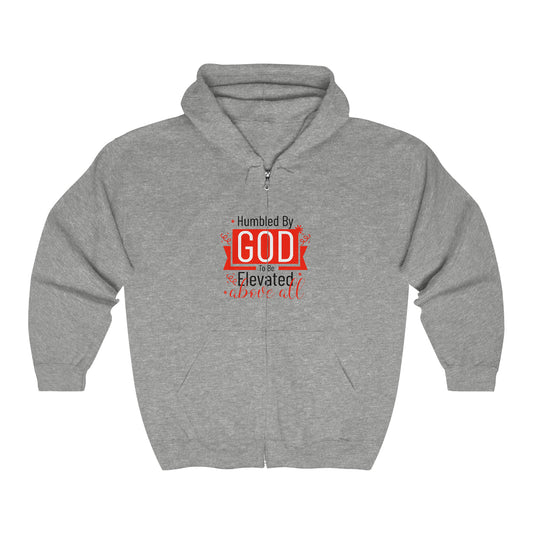 Humbled By God To Be Elevated Above All Unisex Heavy Blend Full Zip Hooded Sweatshirt Printify