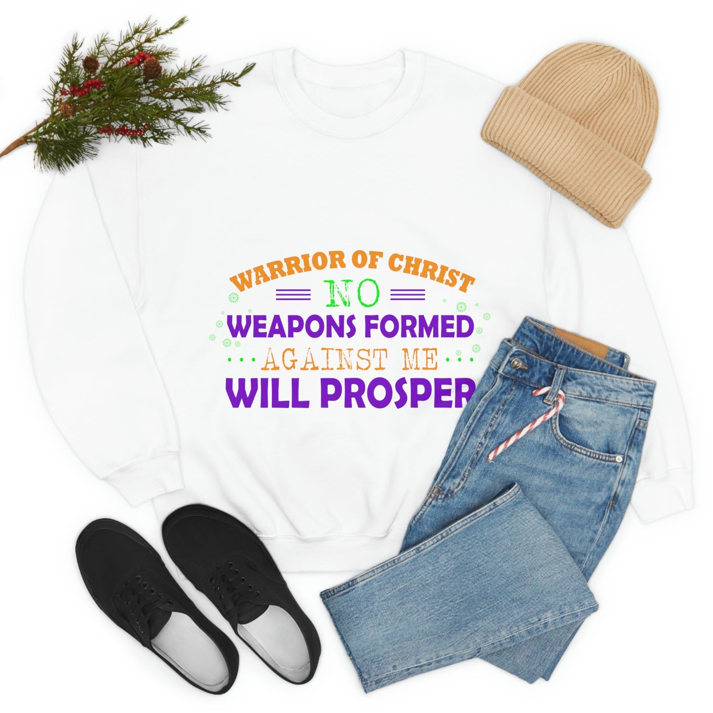 Warrior Of Christ No Weapons Formed Against Me Will Prosper Unisex Heavy Blend™ Crewneck Sweatshirt