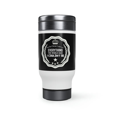 In Christ I am everything Stainless Steel Travel Mug with Handle, 14oz - ClaimedbyGodDesigns