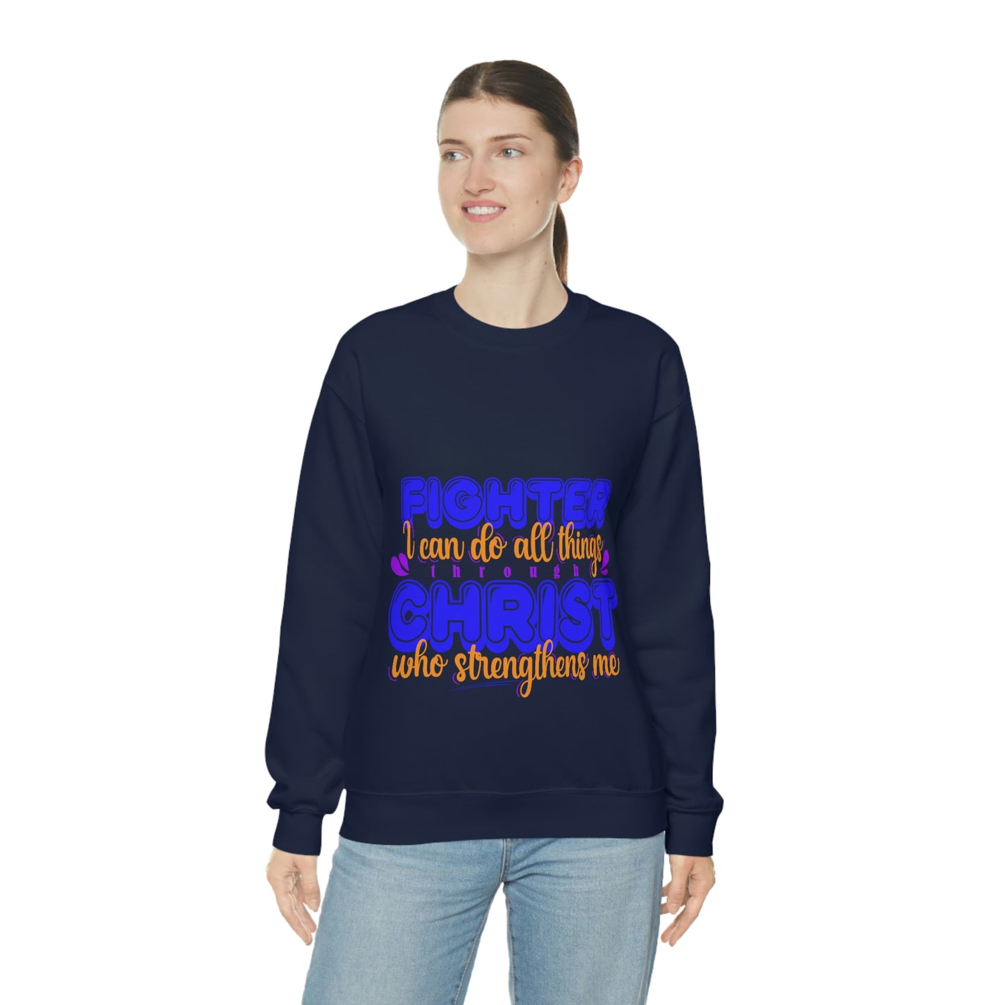 Fighter I Can Do All Things Through Christ Who Strengthens Me  Unisex Heavy Blend™ Crewneck Sweatshirt