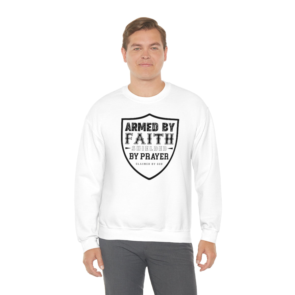 Armed By Faith Shielded By Prayer Unisex Heavy Blend™ Crewneck Sweatshirt Printify