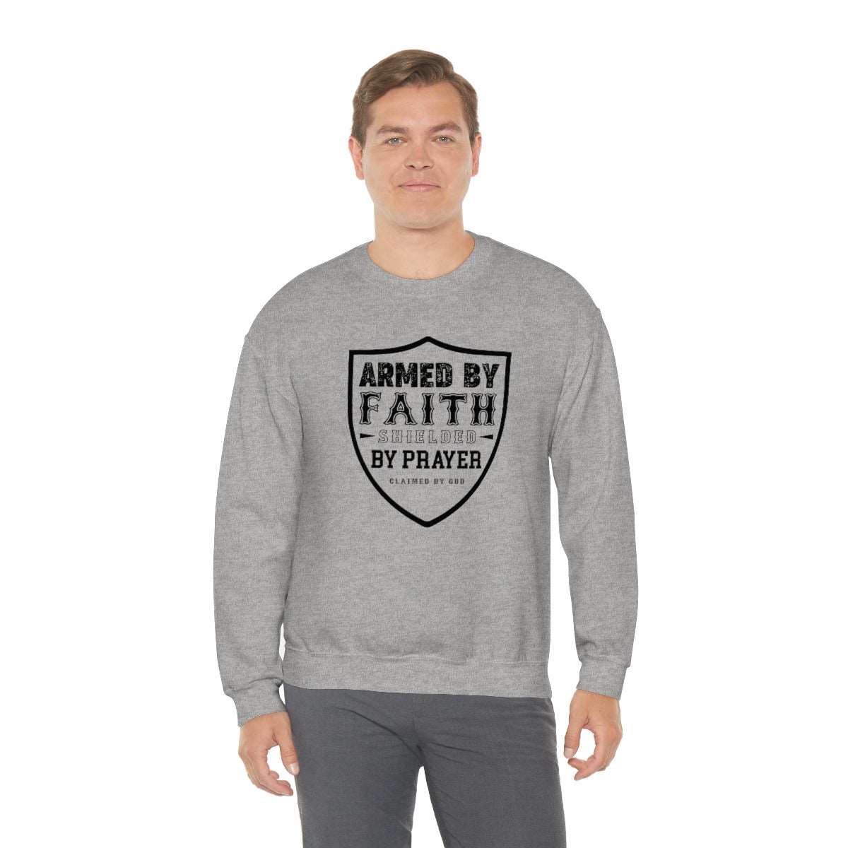 Armed By Faith Shielded By Prayer Unisex Heavy Blend™ Crewneck Sweatshirt Printify