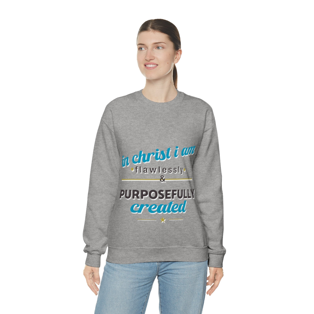 In Christ I Am Flawlessly & Purposefully Created Unisex Heavy Blend™ Crewneck Sweatshirt Printify