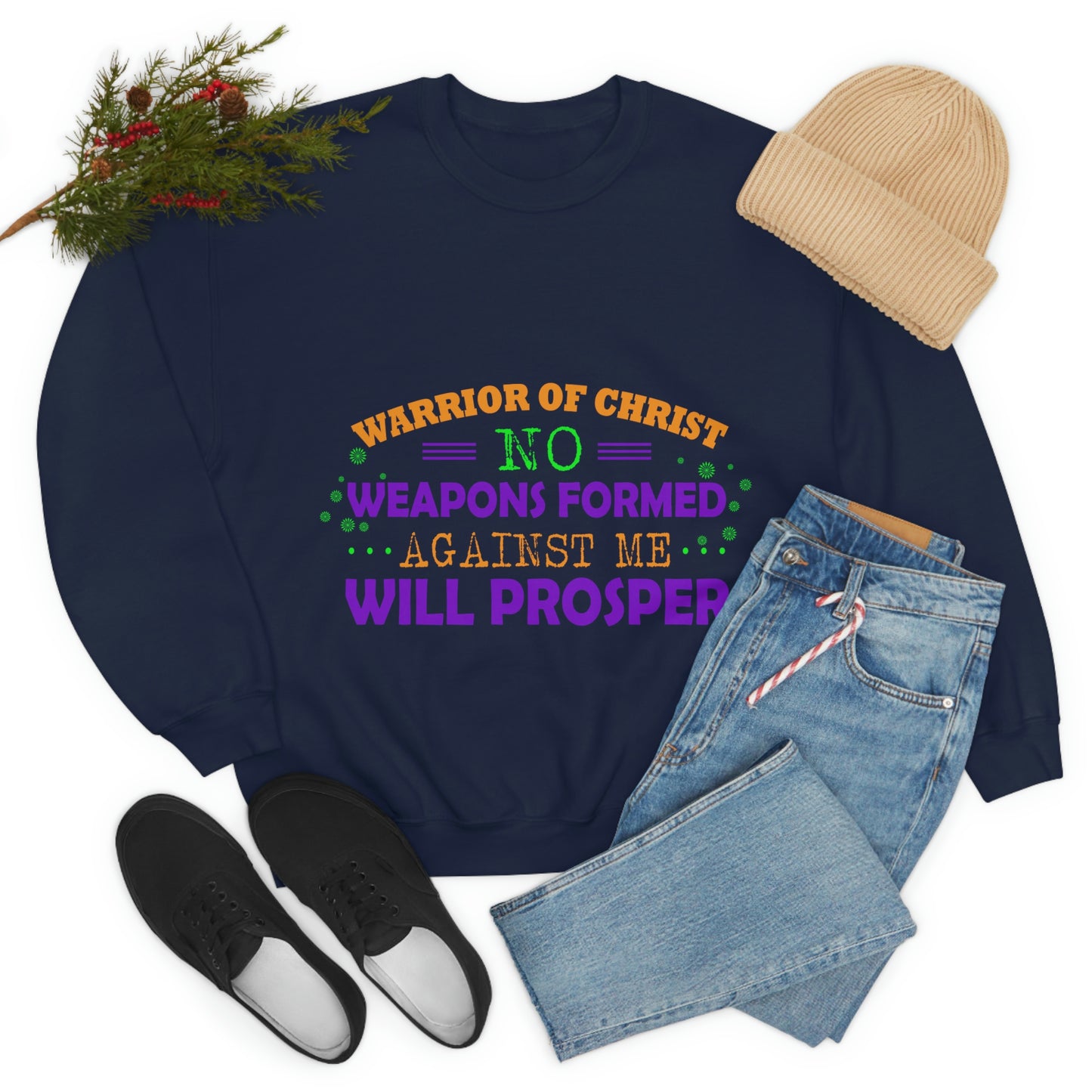 Warrior Of Christ No Weapons Formed Against Me Will Prosper Unisex Heavy Blend™ Crewneck Sweatshirt