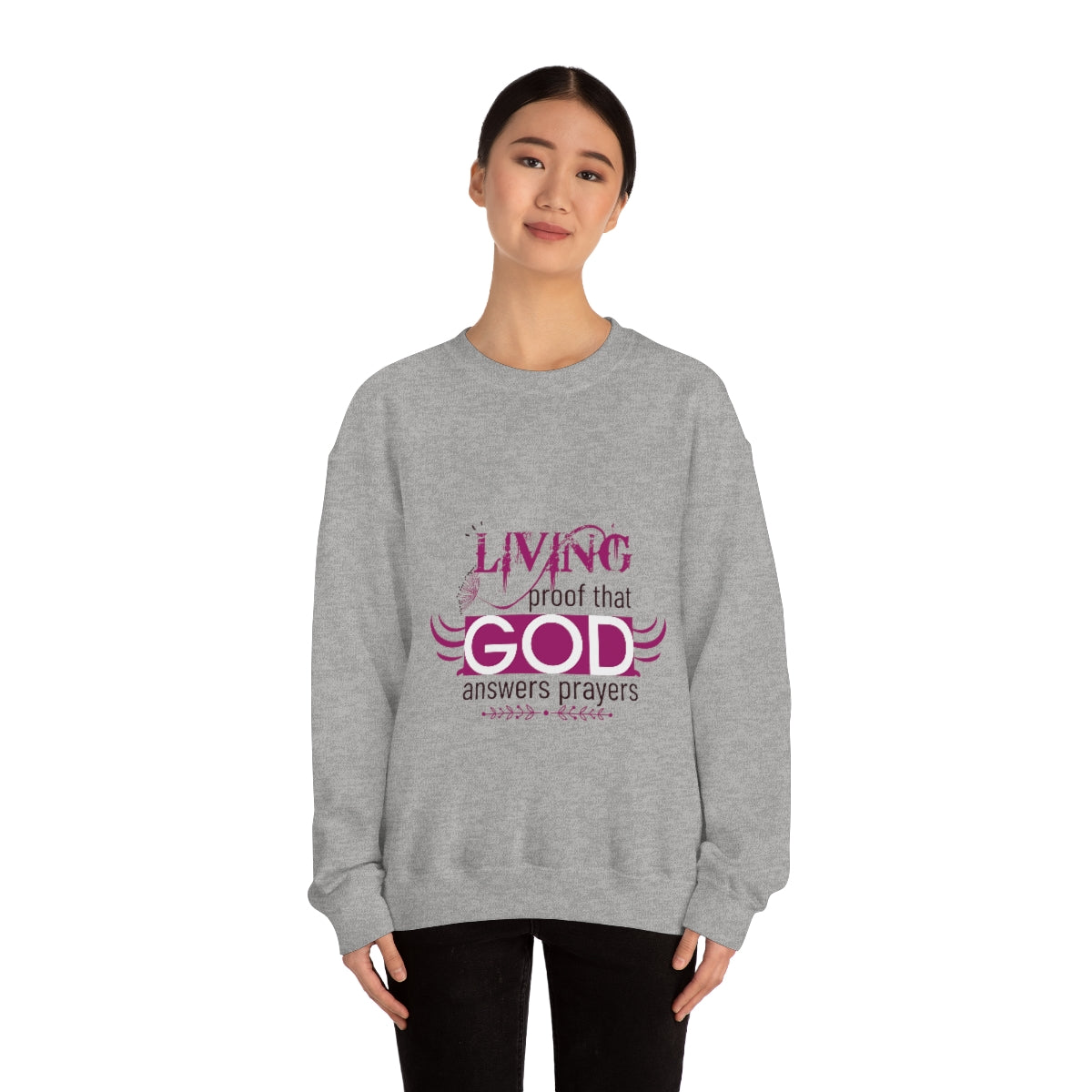 Living Proof That God Answers Prayers Unisex Heavy Blend™ Crewneck Sweatshirt Printify