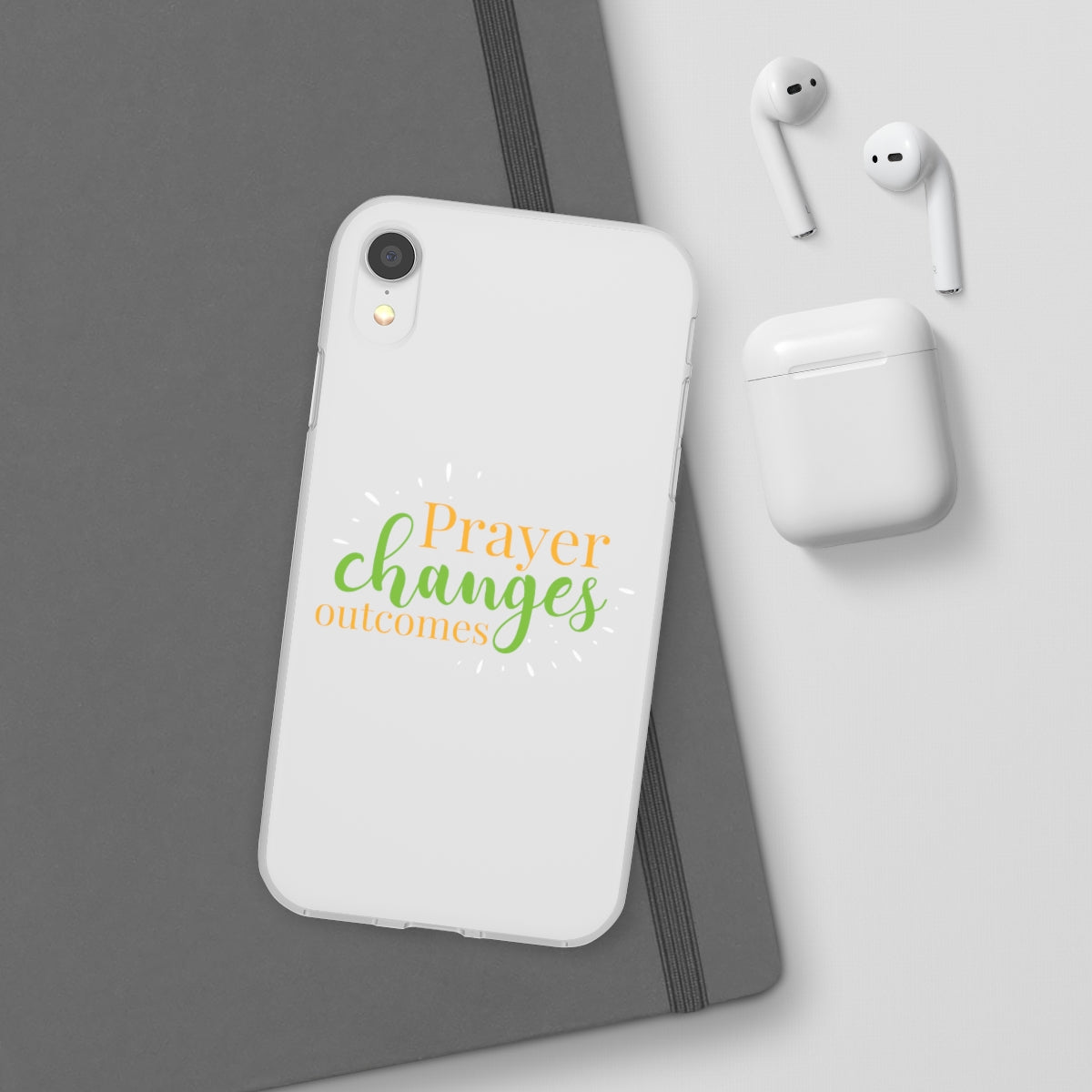 Prayer Changes Outcomes Flexi Phone Case compatible with select IPhone & Samsung Galaxy Phones Printify