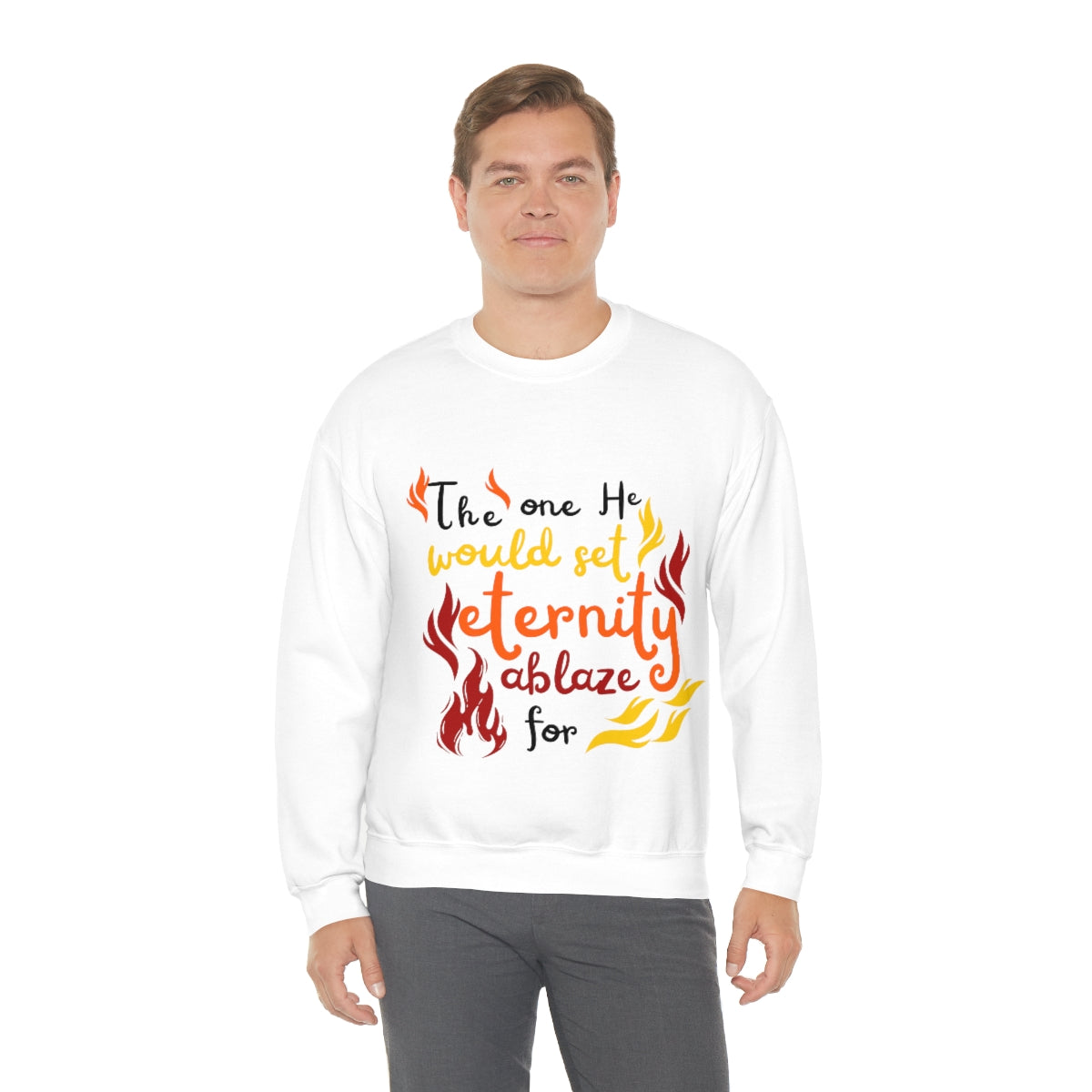 The One He Would Set Eternity Ablaze For Unisex Heavy Blend™ Crewneck Sweatshirt Printify