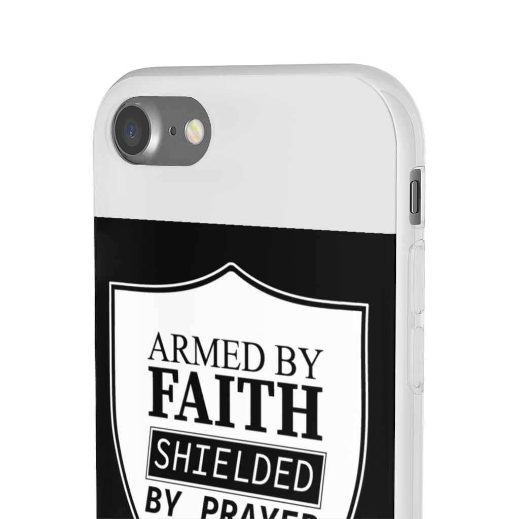 Armed by faith shielded by prayer Flexi Phone Case, compatible with select IPhone & Samsung Galaxy Phones Printify