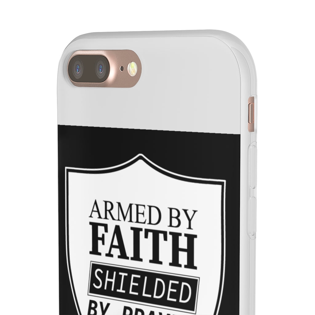 Armed by faith shielded by prayer Flexi Phone Case, compatible with select IPhone & Samsung Galaxy Phones Printify