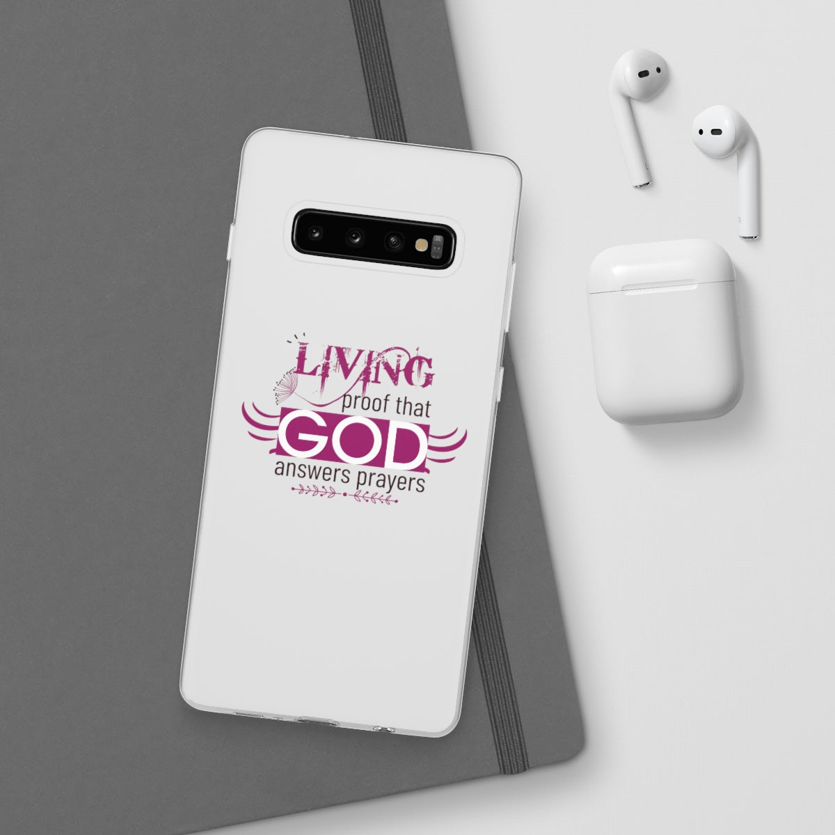 Living Proof That God Answers Prayers Flexi Phone Case. compatible with select IPhone & Samsung Galaxy Phones Printify