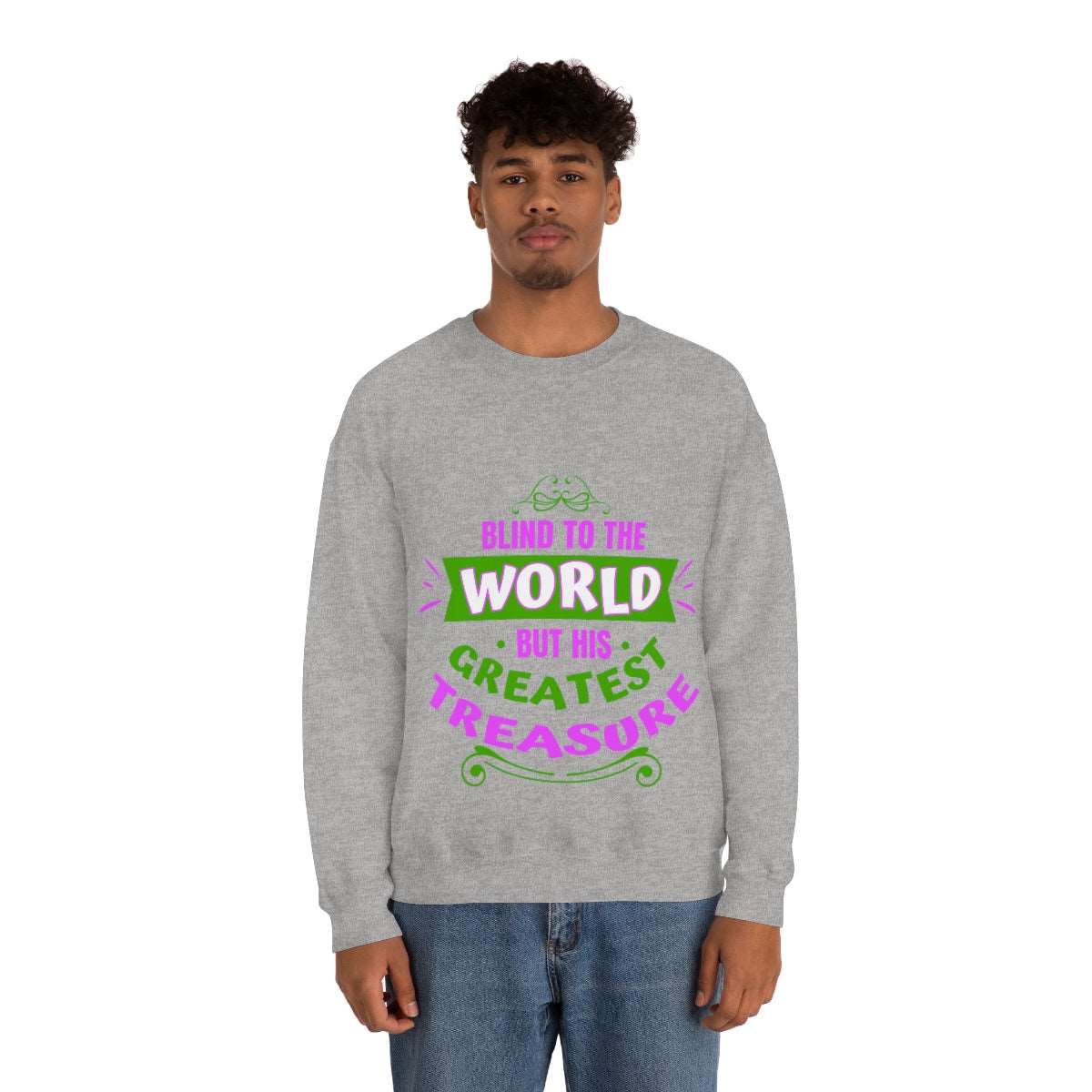Blind To The World But His Greatest Treasure Unisex Heavy Blend™ Crewneck Sweatshirt Printify
