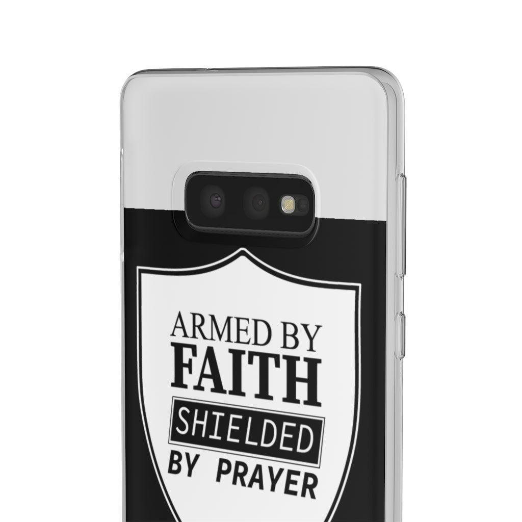 Armed by faith shielded by prayer Flexi Phone Case, compatible with select IPhone & Samsung Galaxy Phones Printify