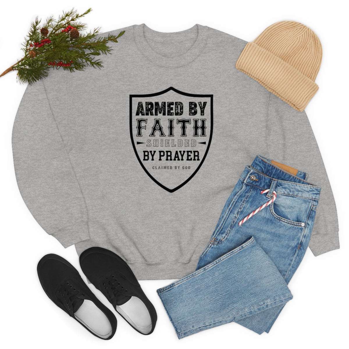 Armed By Faith Shielded By Prayer Unisex Heavy Blend™ Crewneck Sweatshirt Printify