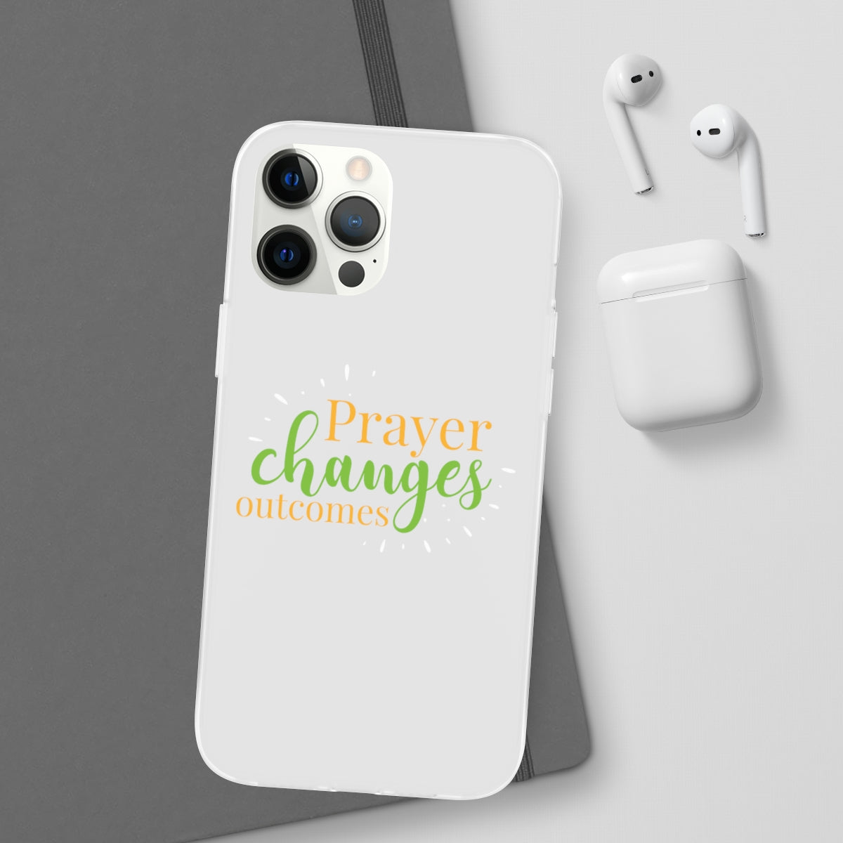 Prayer Changes Outcomes Flexi Phone Case compatible with select IPhone & Samsung Galaxy Phones Printify