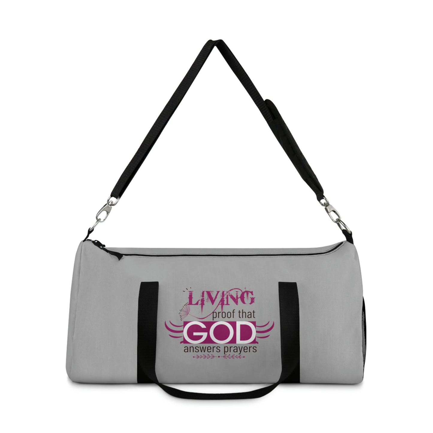 Living Proof That God Answers Prayers Duffel Bag Printify