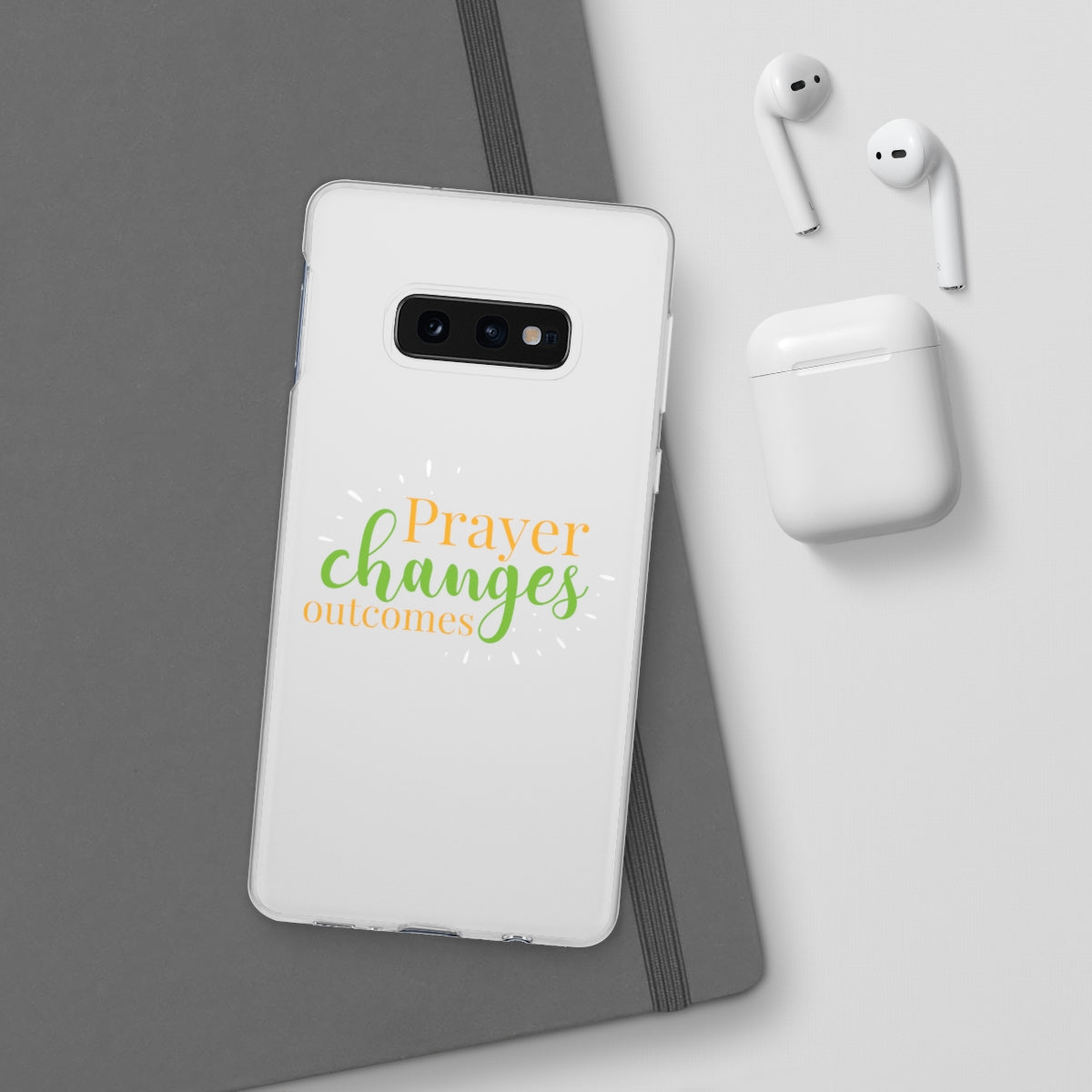 Prayer Changes Outcomes Flexi Phone Case compatible with select IPhone & Samsung Galaxy Phones Printify