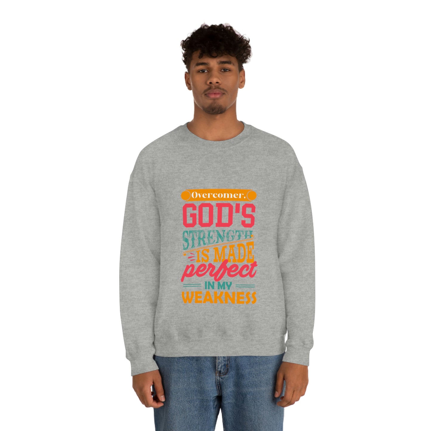 Overcomer, God's Strength Is Made Perfect In My Weakness Unisex Heavy Blend™ Crewneck Sweatshirt