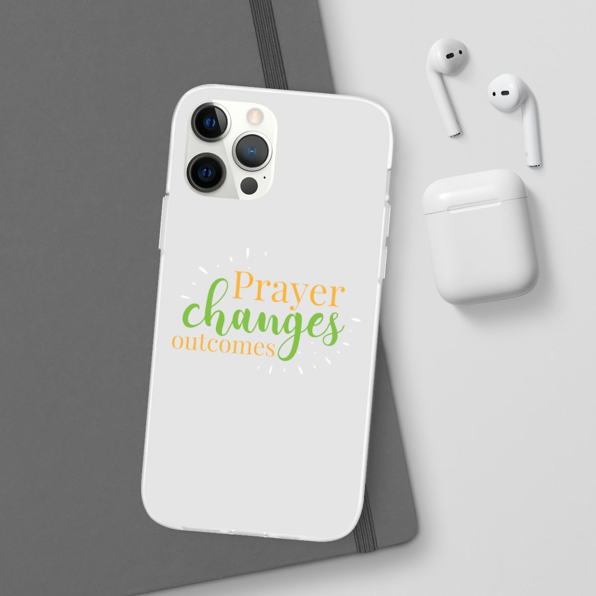 Prayer Changes Outcomes Flexi Phone Case compatible with select IPhone & Samsung Galaxy Phones Printify