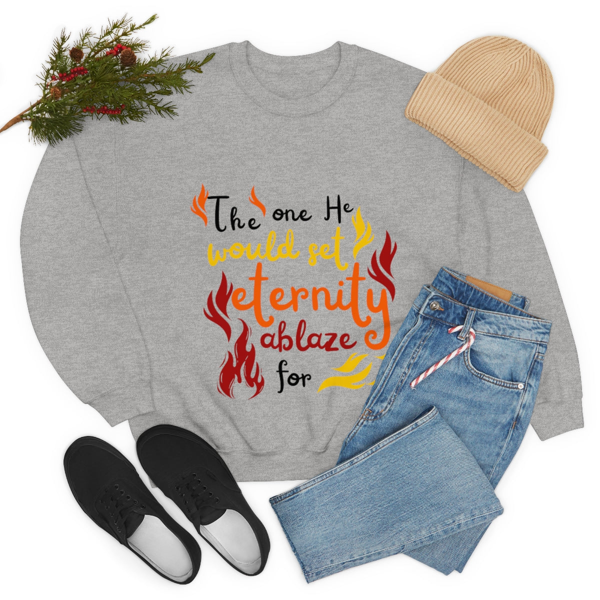 The One He Would Set Eternity Ablaze For Unisex Heavy Blend™ Crewneck Sweatshirt Printify