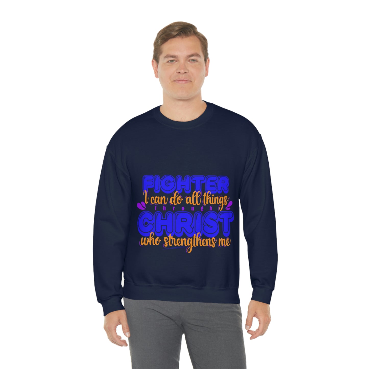 Fighter I Can Do All Things Through Christ Who Strengthens Me  Unisex Heavy Blend™ Crewneck Sweatshirt