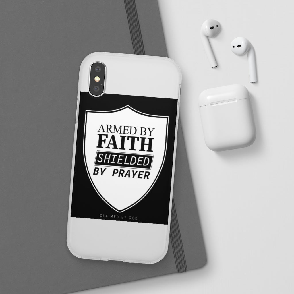 Armed by faith shielded by prayer Flexi Phone Case, compatible with select IPhone & Samsung Galaxy Phones Printify