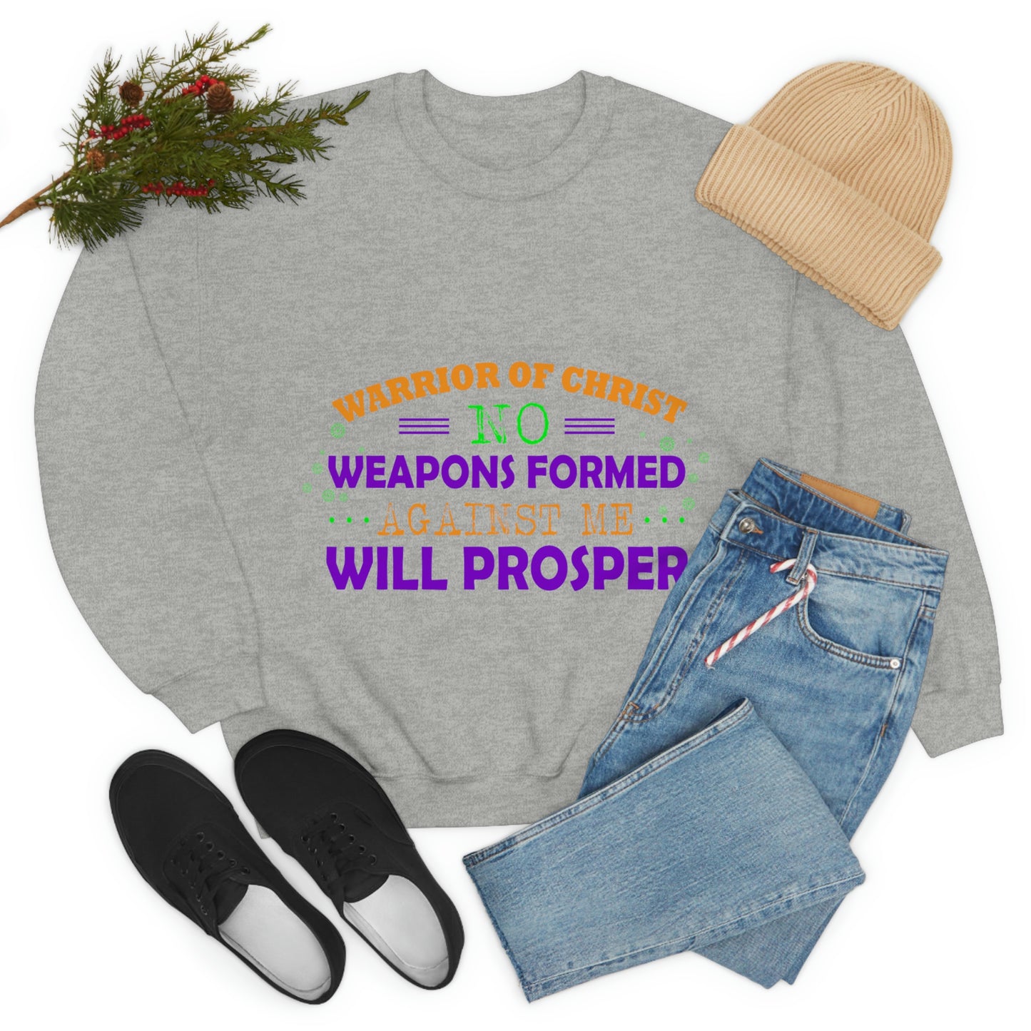 Warrior Of Christ No Weapons Formed Against Me Will Prosper Unisex Heavy Blend™ Crewneck Sweatshirt