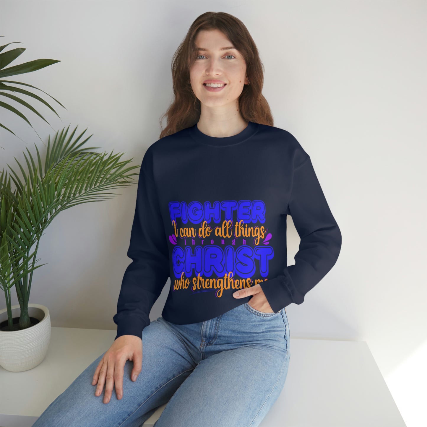 Fighter I Can Do All Things Through Christ Who Strengthens Me  Unisex Heavy Blend™ Crewneck Sweatshirt