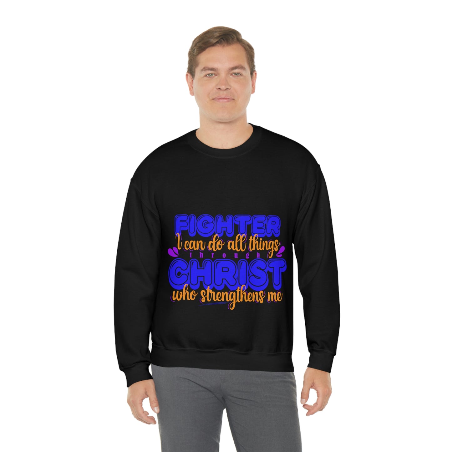 Fighter I Can Do All Things Through Christ Who Strengthens Me  Unisex Heavy Blend™ Crewneck Sweatshirt