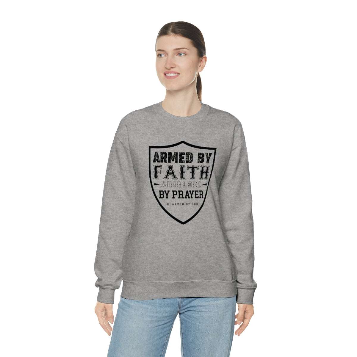 Armed By Faith Shielded By Prayer Unisex Heavy Blend™ Crewneck Sweatshirt Printify