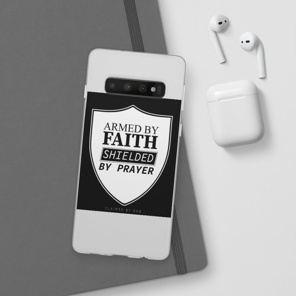 Armed by faith shielded by prayer Flexi Phone Case, compatible with select IPhone & Samsung Galaxy Phones Printify