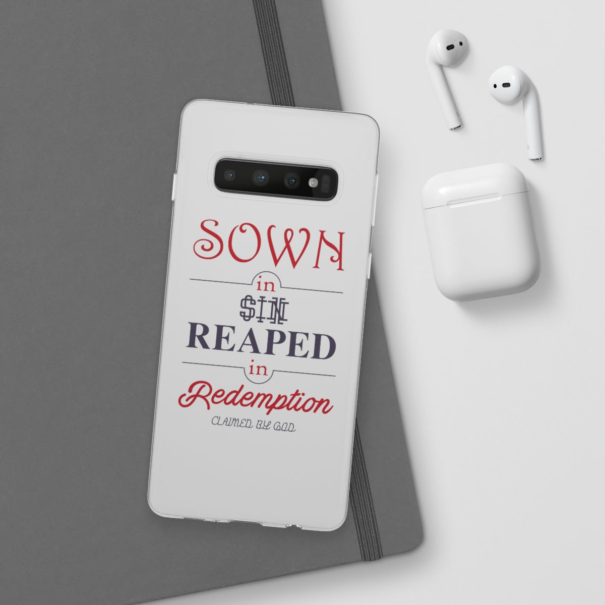 Sown in sin reaped in redemption Flexi Phone Case. compatible with select IPhone & Samsung Galaxy Phones Printify